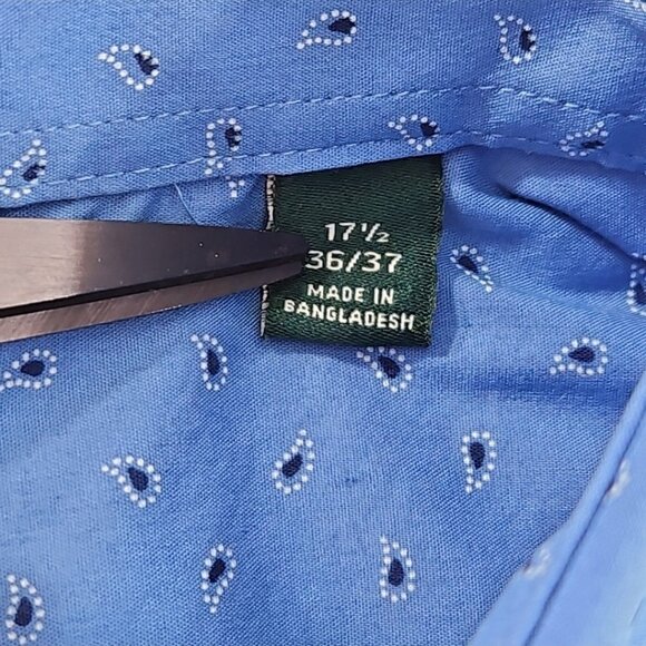 Lauren Ralph Lauren Green Label Shirt Men's 17 1/2 - 36/37 EUC Blue Paisley Luxe - Picture 9 of 16
